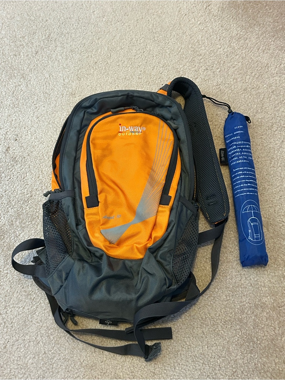 in-way Outdoor Men’s/Women’s Orange and Gray Daypack Backpack with umbrella
